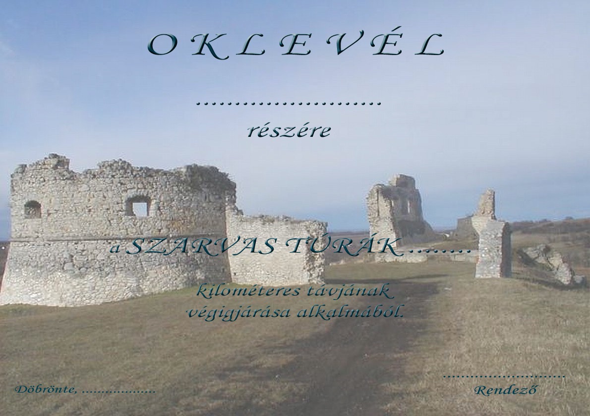 Minta oklevél túráról